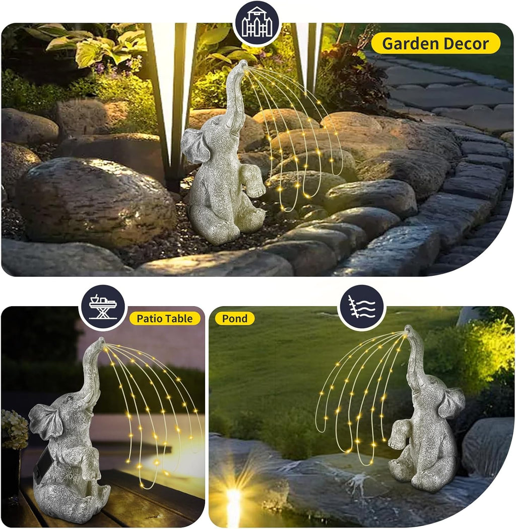 Outdoor Elephant Statue with LED Solar Lights K228027