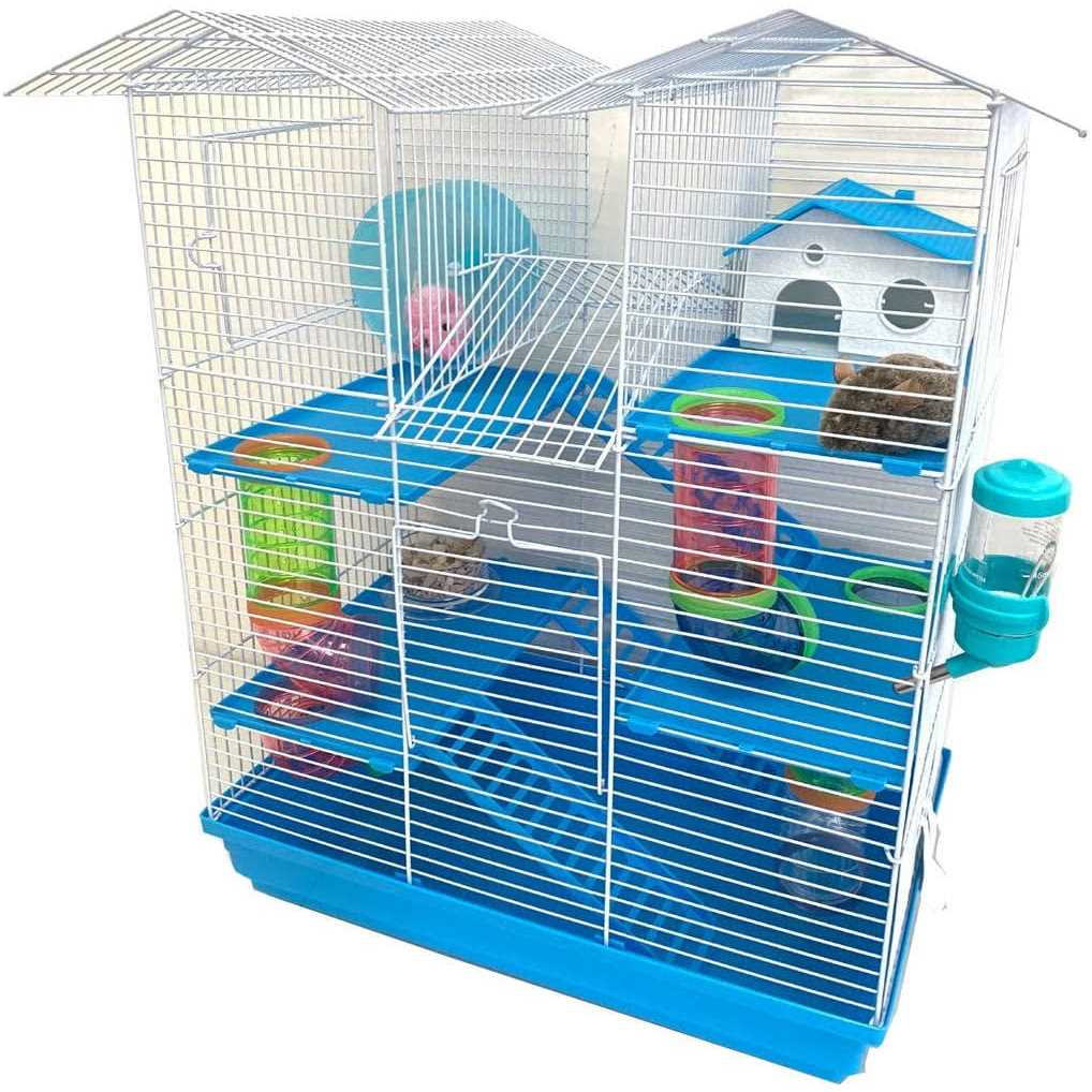Pink Large 5-Levels Twin Tower Hamster Mouse Habitat Wire Animal Cage With Long Crossover Tube S2576