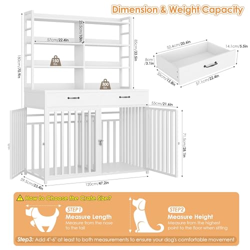 Black Wood & Metal Large Dog Crate Furniture with 4-Tier Shelves and 2 Storage Drawers B462
