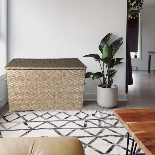 Rustic Brown Handwoven Wicker Storage Trunk, 42.3 Gallon M83596
