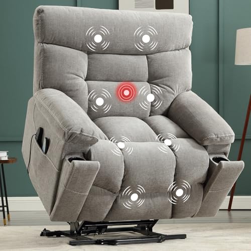 Grey Fabric Power Lift Recliner Chair with Heated Massage and USB Port S69369