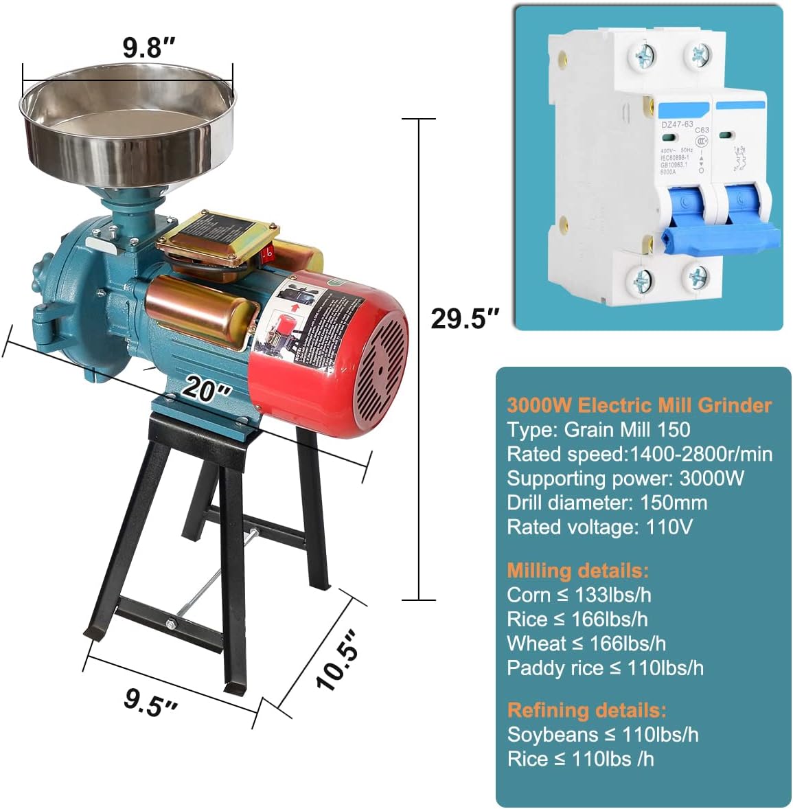 3000W Electric Corn Grinder Grain Mill F228