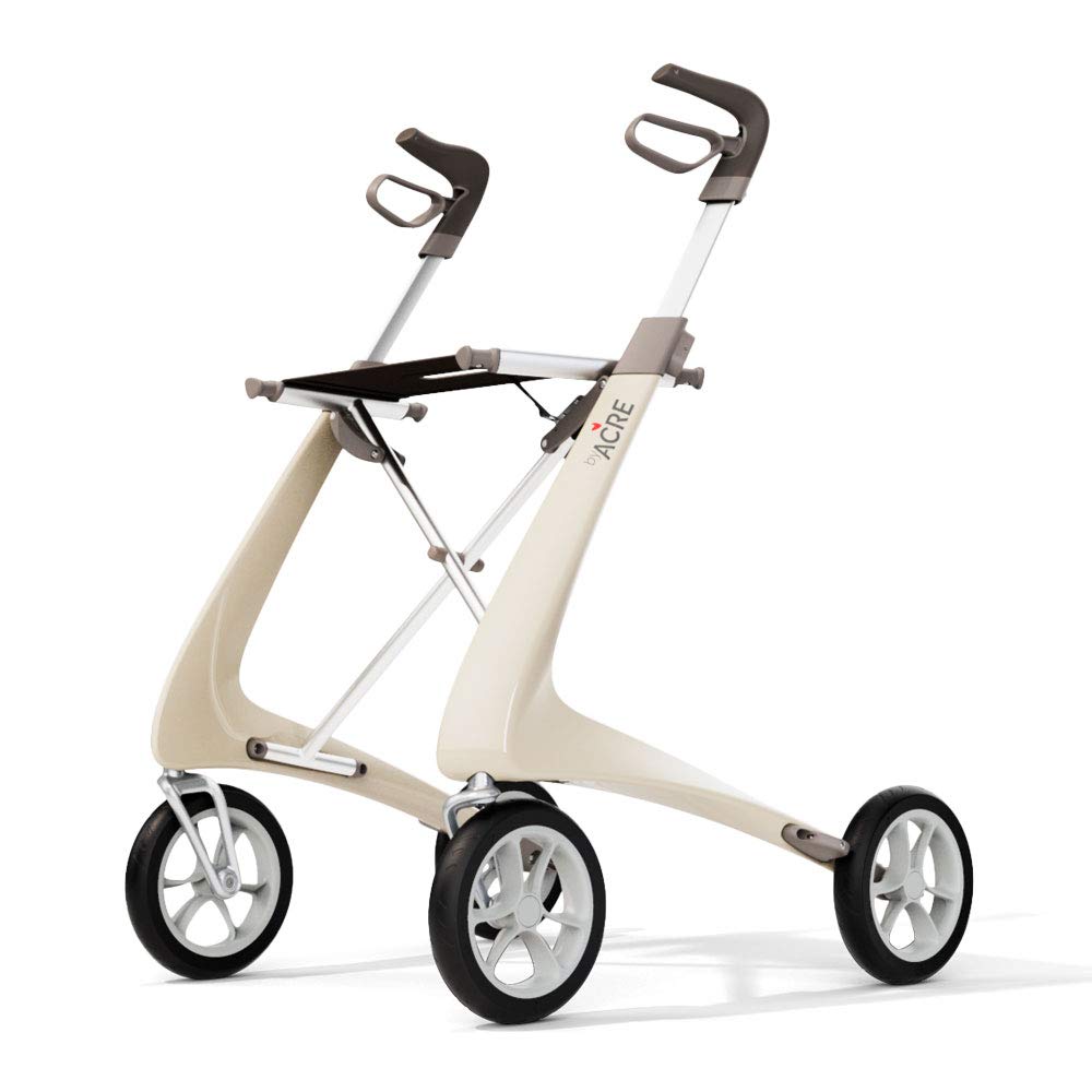 Carbon Ultralight Rollator Walker with Organizer Bag, Regular Track, 16.5" x 24" Seat, Oyster White W7188