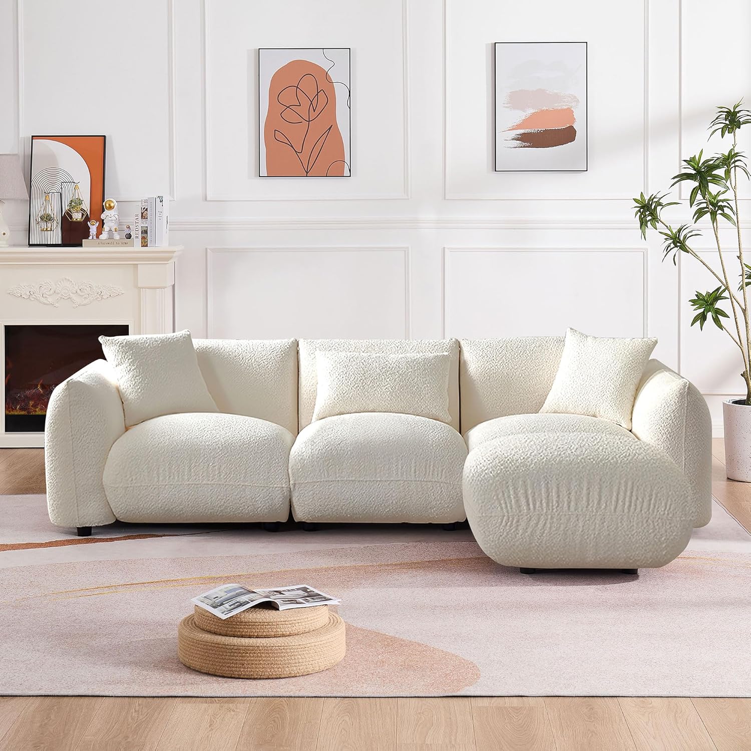 Beige Sectional Sofa with Moveable Ottoman A719
