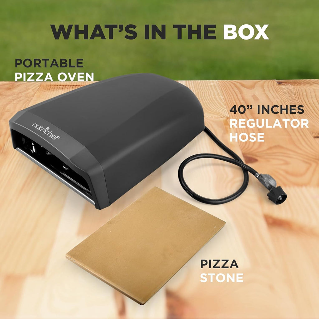 Portable Outdoor Gas Pizza Oven with Foldable Feet, Adjustable Heat Control Dial, Burner, Stone & Regulator Hose, 25.24'' x 16.14'' x 12.40'' M38968