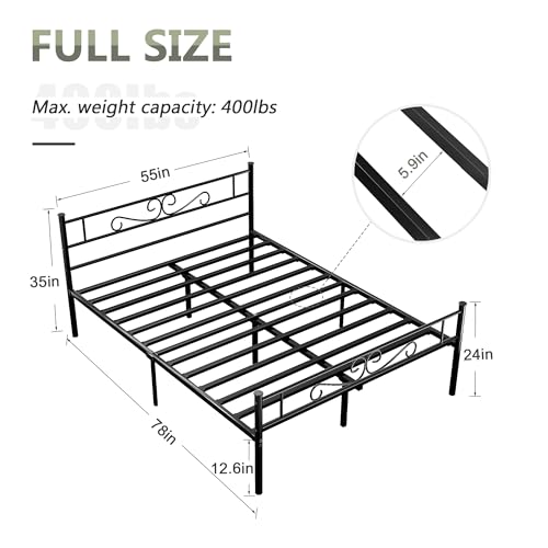 Full Size Bed Frame with Headboard, Heavy-Duty Metal Platform W375