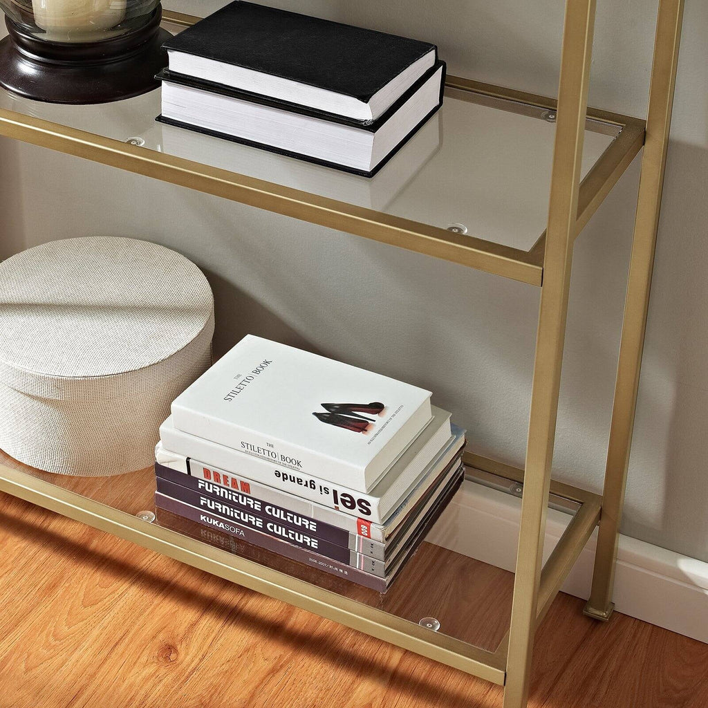 Antique Gold 4 Shelf Glass Metal Etagere Bookcase C473633