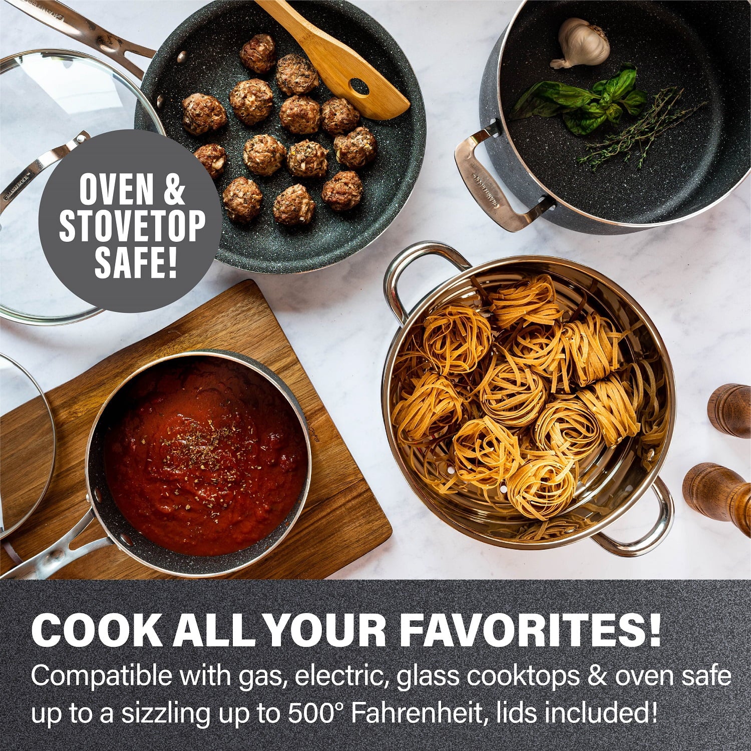 15 Piece Non-stick Black Pots and Pans Cookware Set C323