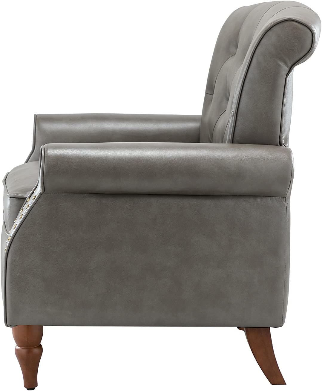 Grey Faux Leather Accent Chair with Solid Wood Legs K45739