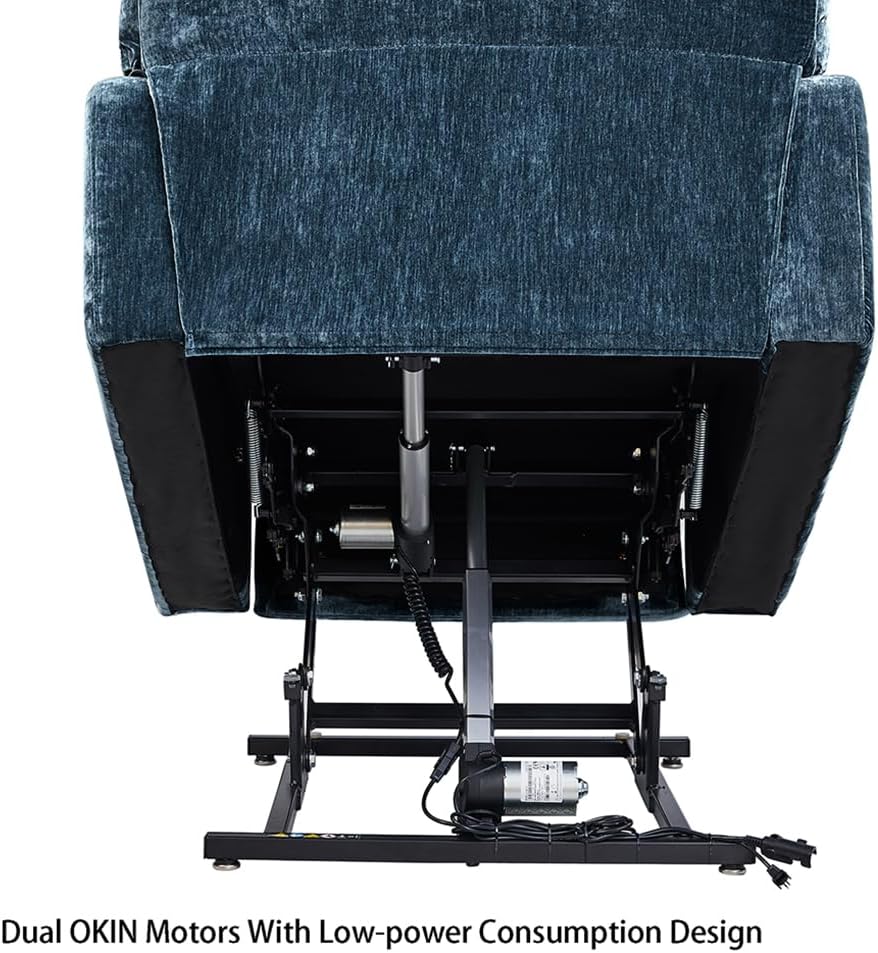 Blue Dual Motor Power Lift Recliner Chair with Remote Control Massage and Heat Cup Holder Y710