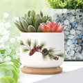 Blue and White Porcelain Ceramic Planters with Bamboo Trays F664313