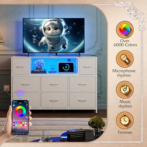 8 Drawer Fabric Dresser with LED Lights F453