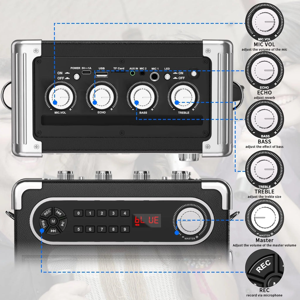Karaoke Machine with 2 Wireless Microphones, Bluetooth Speaker W78526