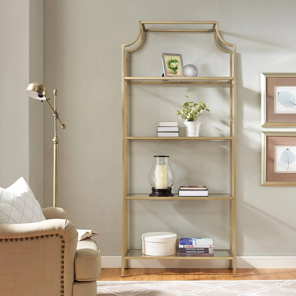 Antique Gold 4 Shelf Glass Metal Etagere Bookcase C473633