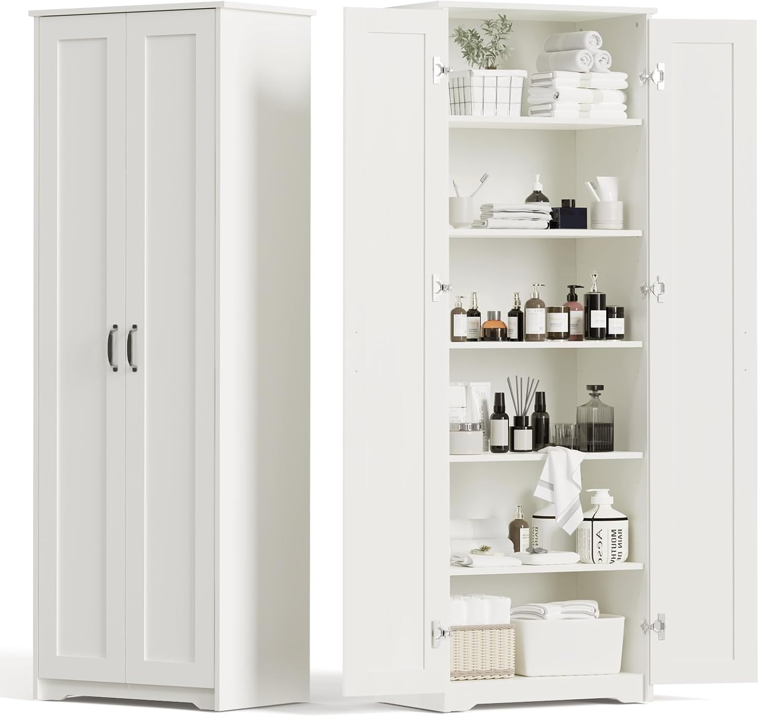White 70" Tall Storage Cabinet with 2 Doors and 6 Adjustable Shelves E391927