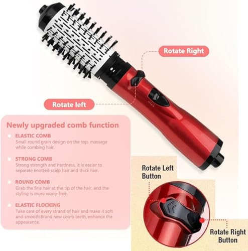 Red 3-in-1 Hot Air Styler and Rotating Hair Dryer with 2 Interchangeable Brushes M44801