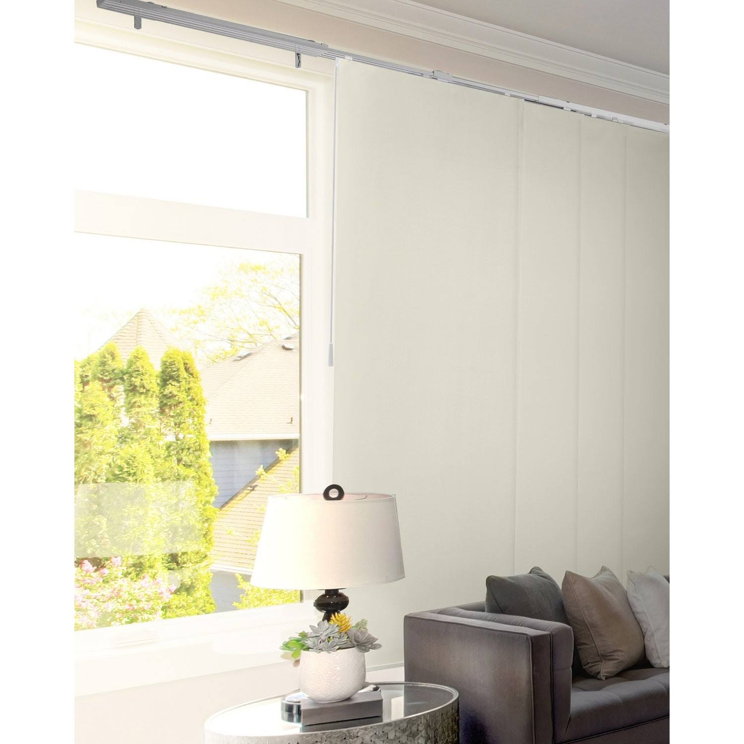 Blackout Adjustable Sliding Panel Track Blind, Up to 86 inchw x 96 inchh, Ivory F888