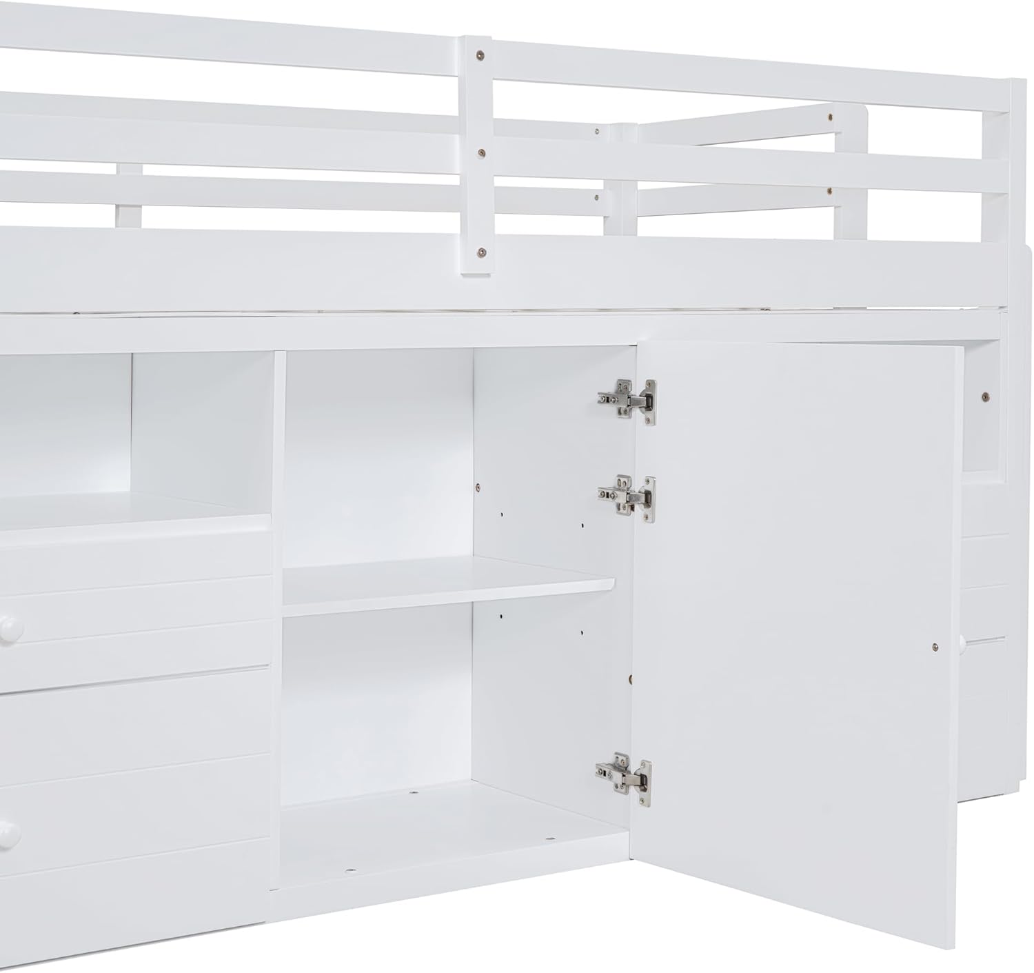 White Wooden Twin Size Loft Bed with 4 Drawers P6842