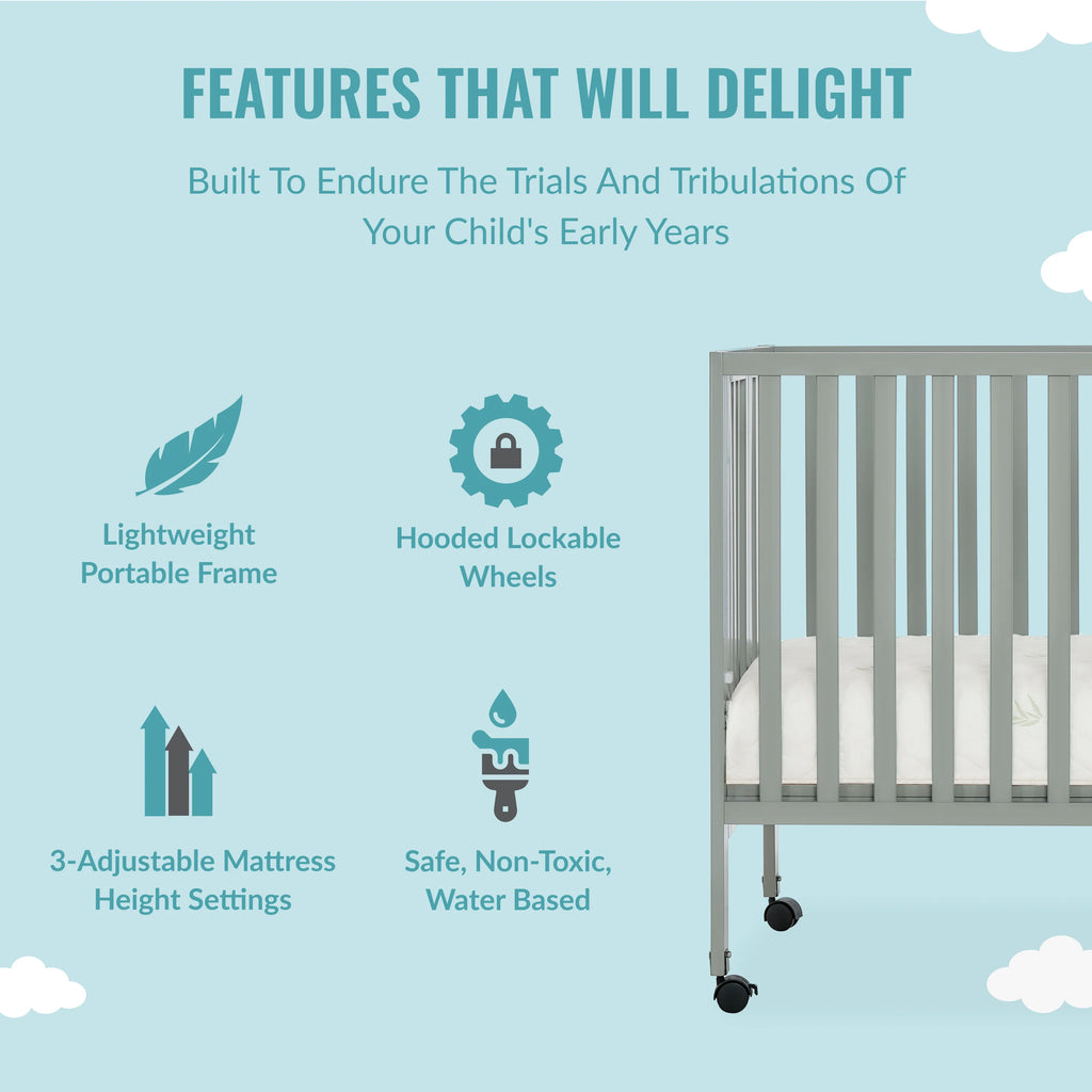 Cool Grey Full-Size Folding Crib R29005