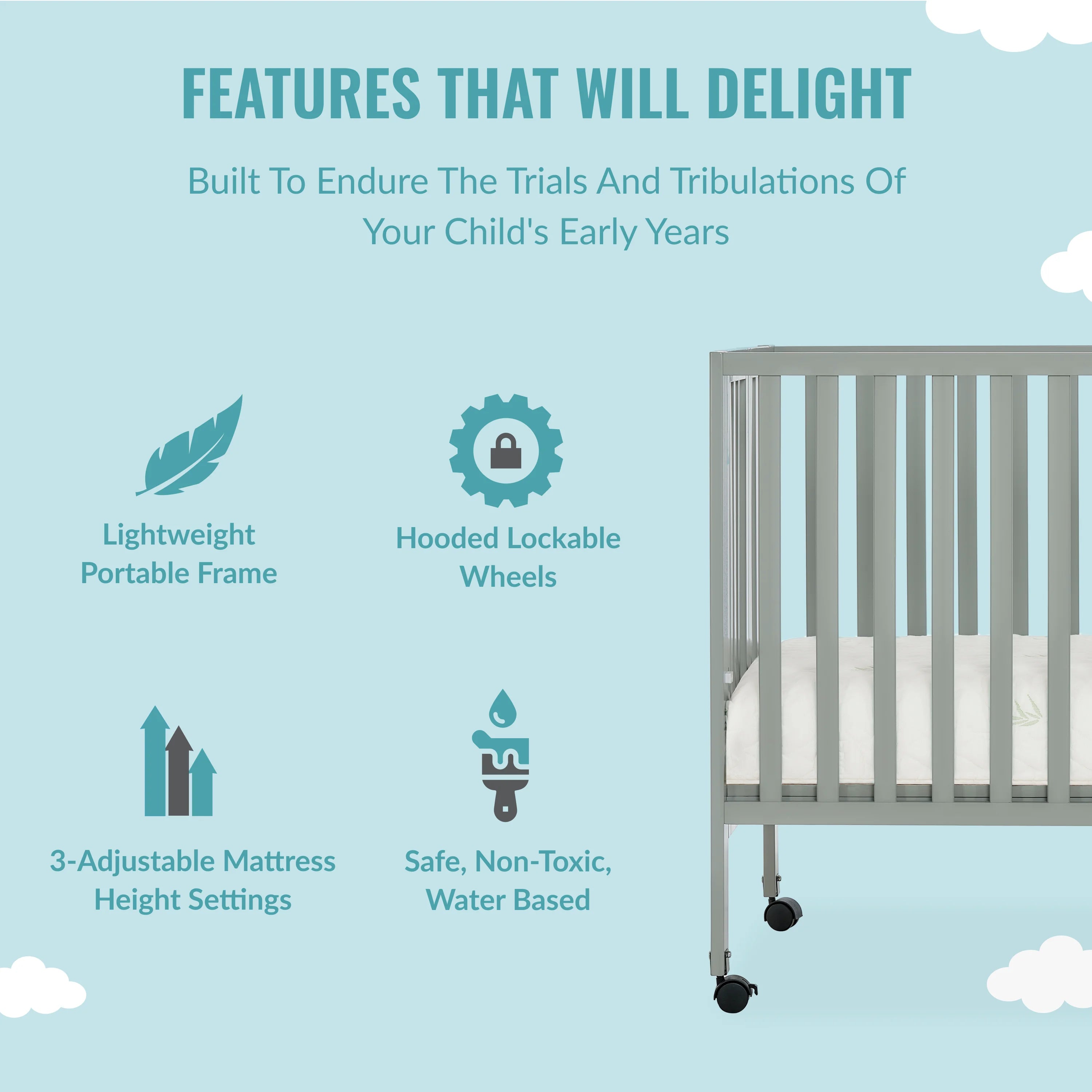 Cool Grey Full-Size Folding Crib R29005