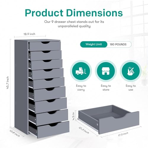 Black 9 Drawer Wood Dresser D840