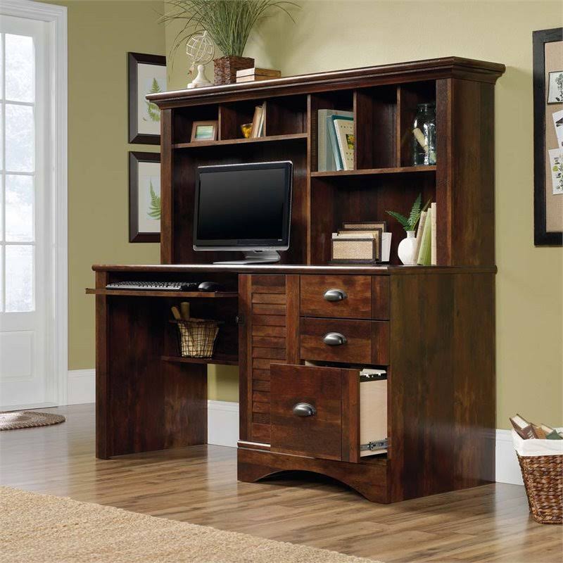 2 Piece Computer Desk with Hutch and File Cabinet Set in Cherry Q19833