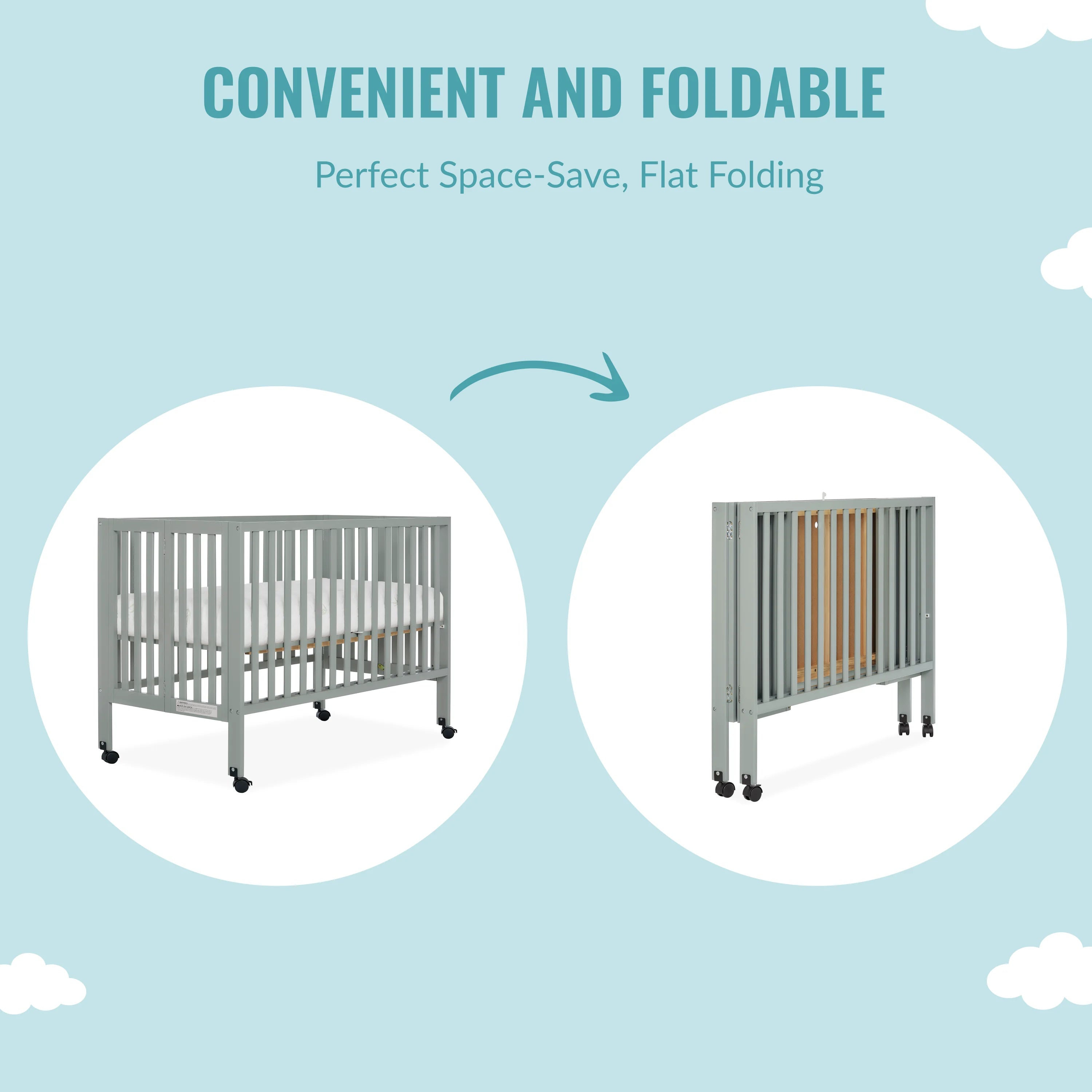 Cool Grey Full-Size Folding Crib R29005