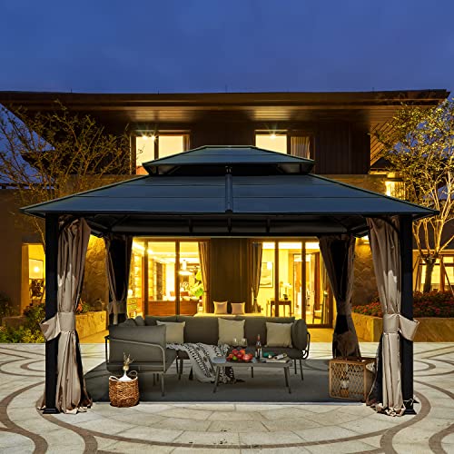 12'x20' Hardtop Galvanized Steel Aluminum Frame Gazebo with Netting and Curtains H666857