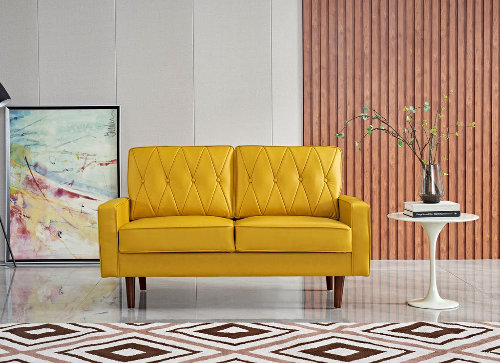 Mustard Yellow Faux Leather Loveseat V2283