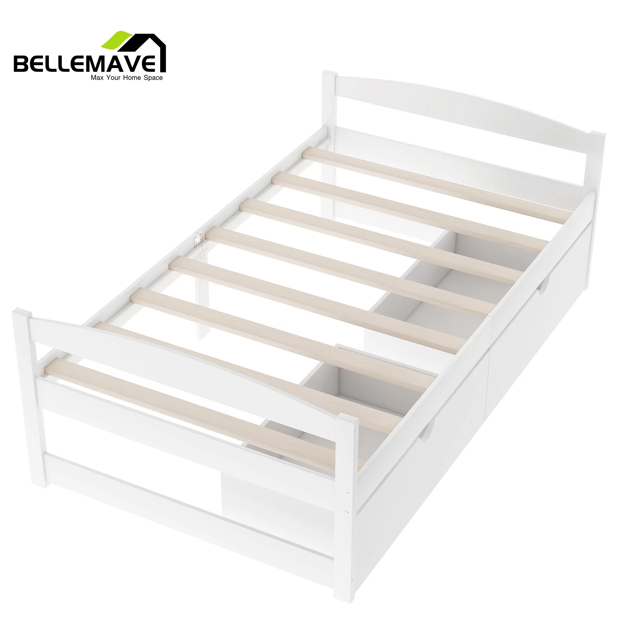 White Twin Size Platform Bed with 2 Drawers C3265