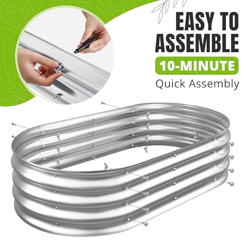 Galvanized Raised Garden Bed Planter Boxes, Large Oval Metal, Silver W2593