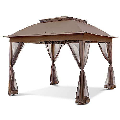 Beige 11x11 Pop Up Gazebo Tent with Mosquito Netting N48502