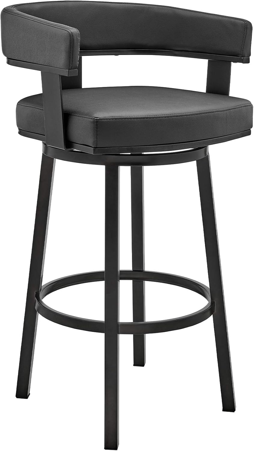 Black Faux Leather Bar Height Swivel Bar Stool N99014