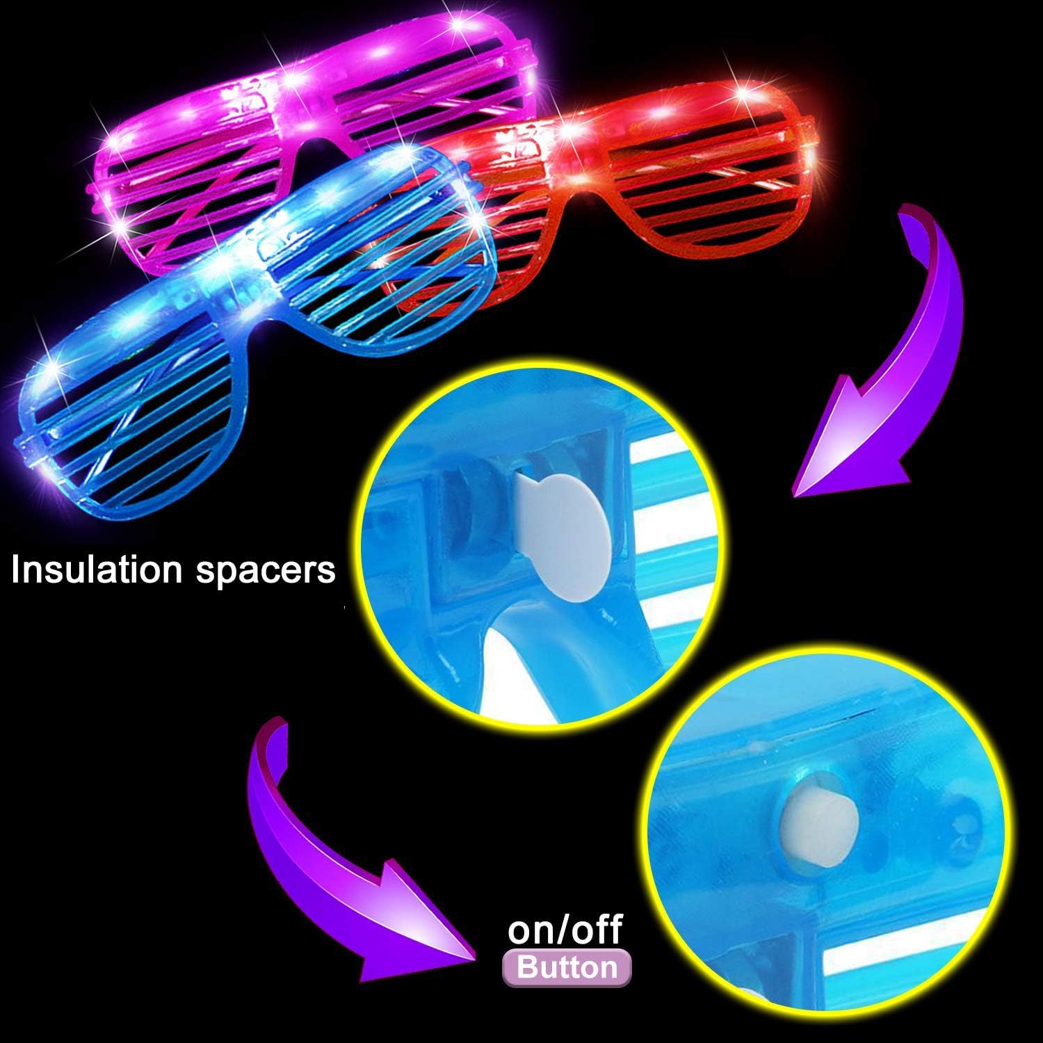 20Pack LED Glow Glasses Plastic Shutter Shades T16761