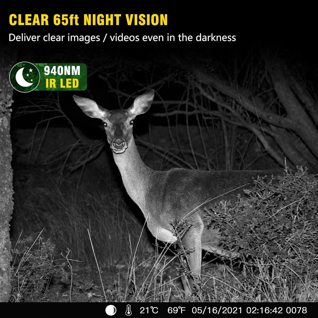 4K 32MP 120° Night Vision Motion Activated Waterproof IP66 Wildlife Camera with 32GB Micro SD Card W686313