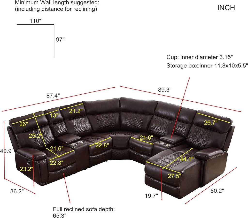 Brown PU Leather L Shape Reclining Sectional Sofa O6362