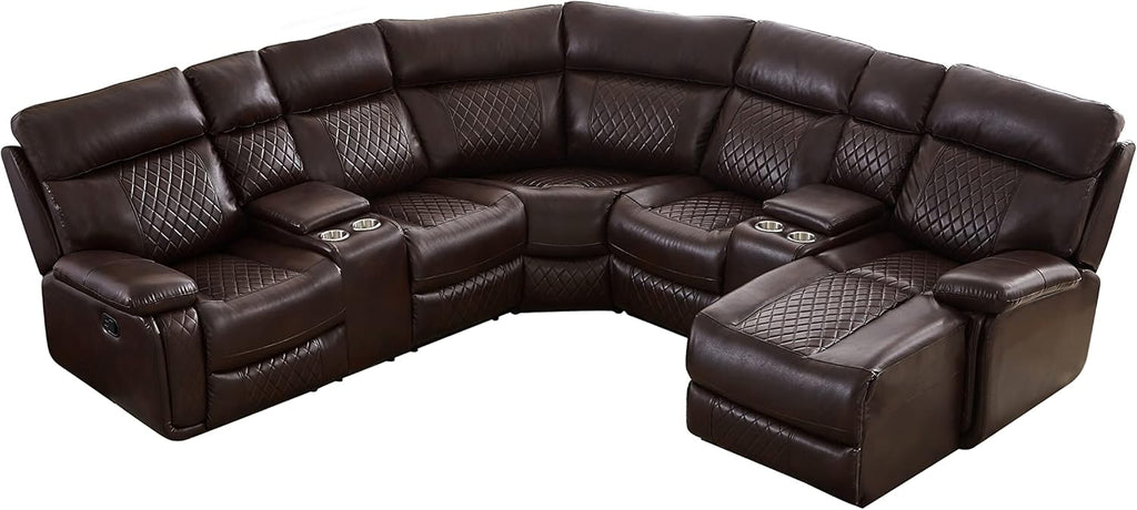 Brown PU Leather L Shape Reclining Sectional Sofa O6362