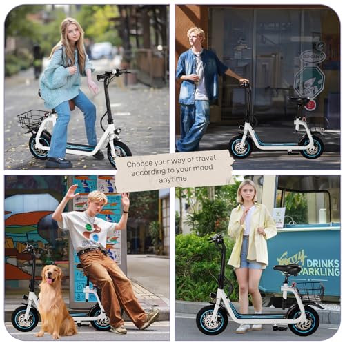Foldable Electric Scooter with 12" Pneumatic Tire, Seat, Wide Deck, Dual Disc Brake F775