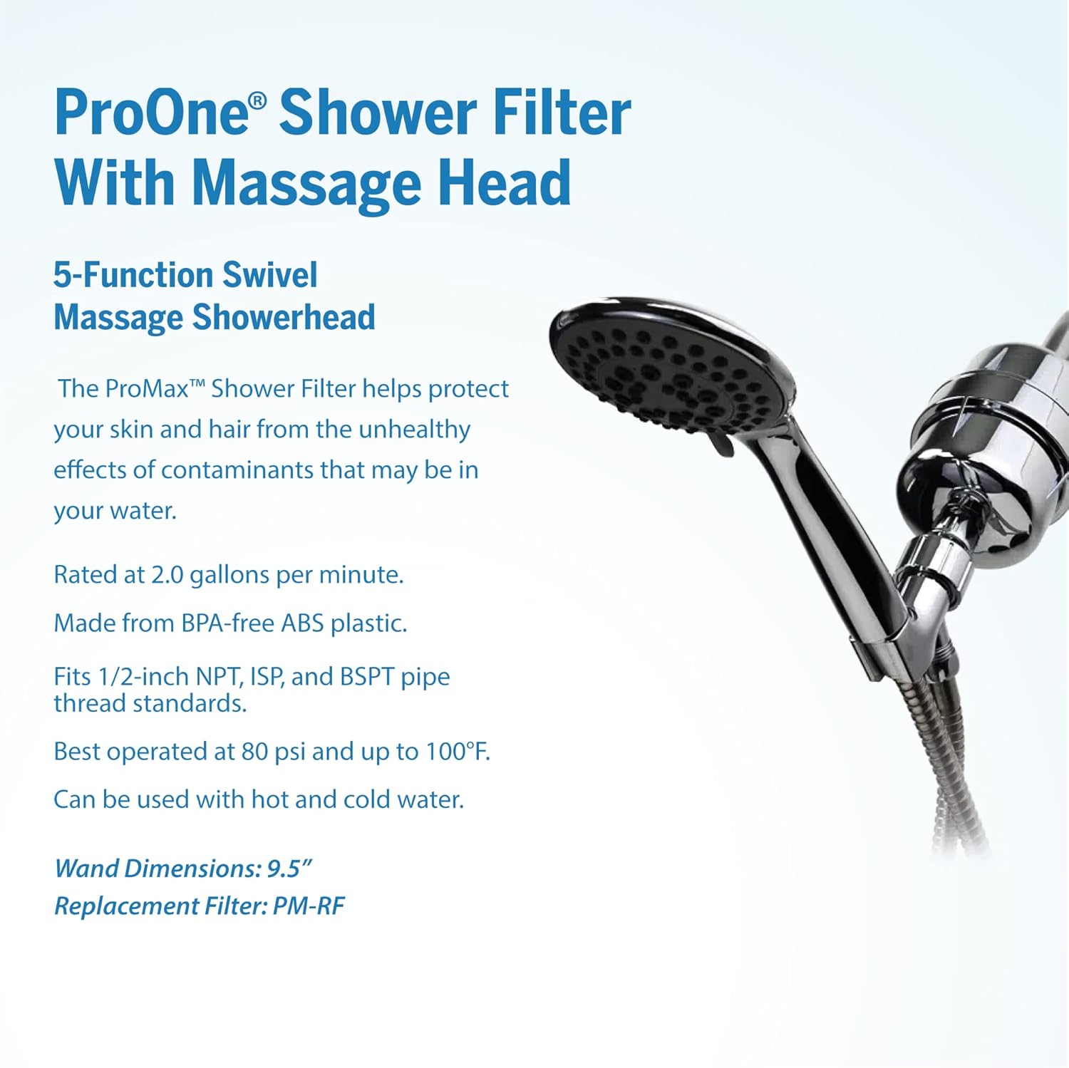 Brushed Nickel Handheld Shower Filter with 5 Function Massager and 6’ Stainless Steel Flex Hose Y73591