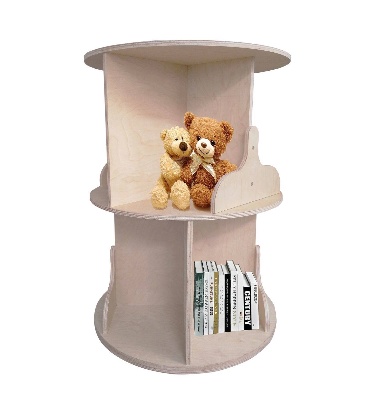 Natural Finish Two-Tier Round Wooden Bookcase F32319