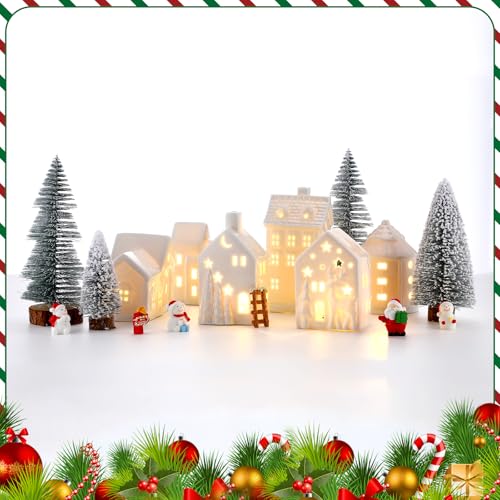 16 Pcs LED Ceramic Christmas Village Set E4798