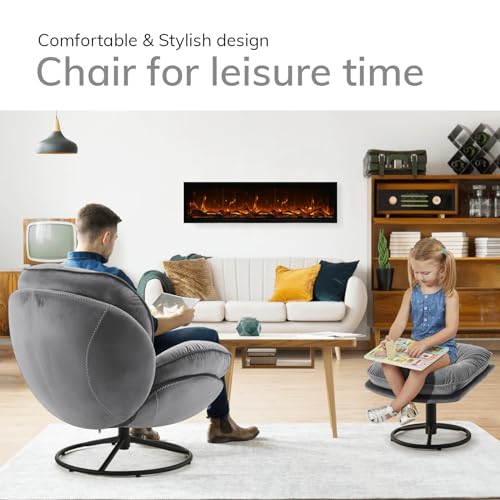 Gray Velvet Swivel Accent Chair with Ottoman Set D979559