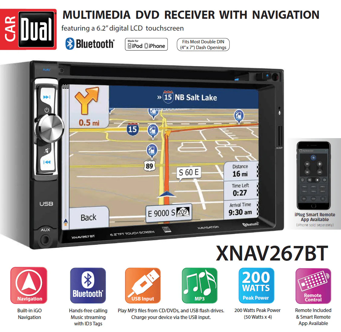 6.2 inch Double Din Car Stereo with Built-in Navigation S5442