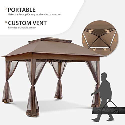 Beige 11x11 Pop Up Gazebo Tent with Mosquito Netting N48502
