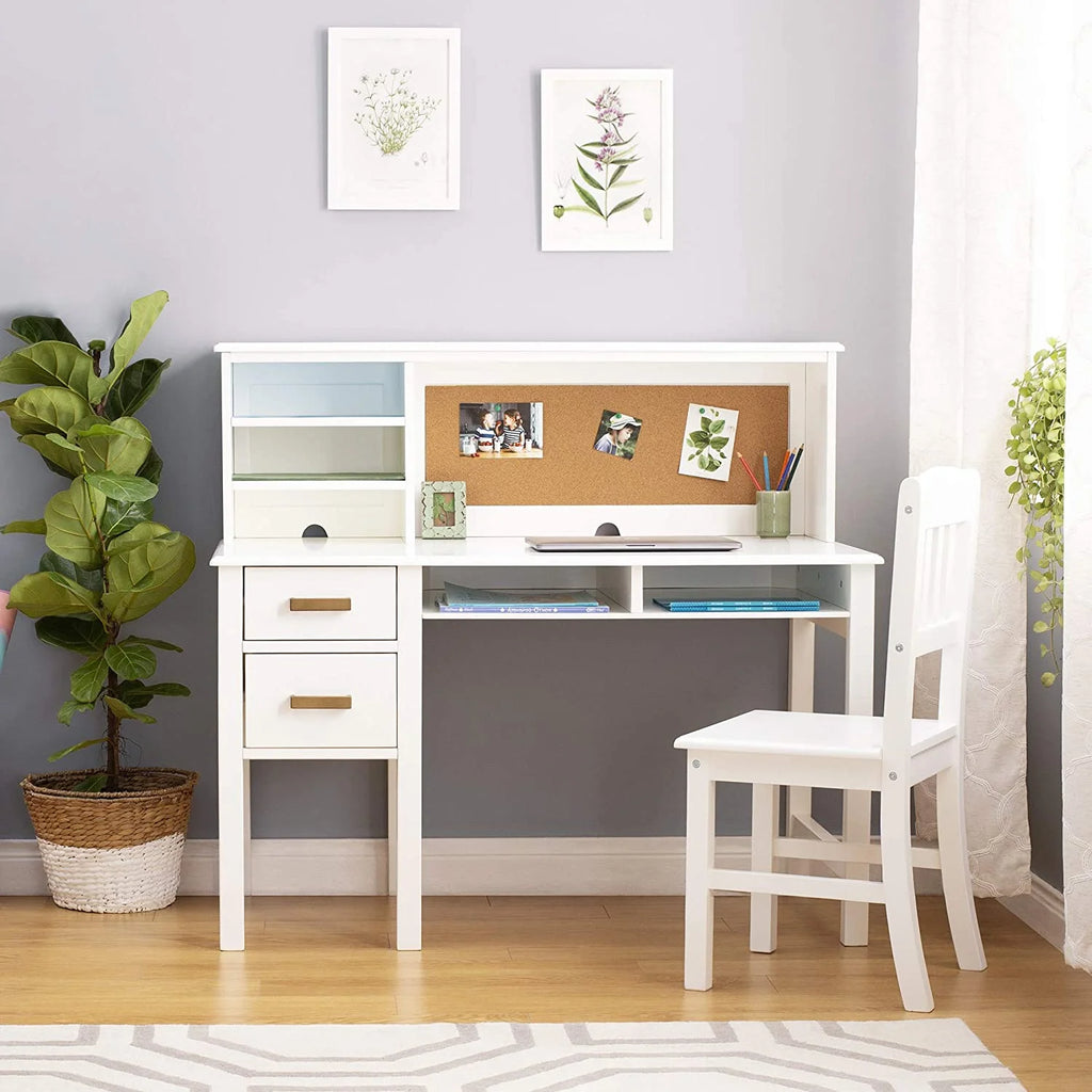 White Desk Hutch and Chair with Drawers X1703