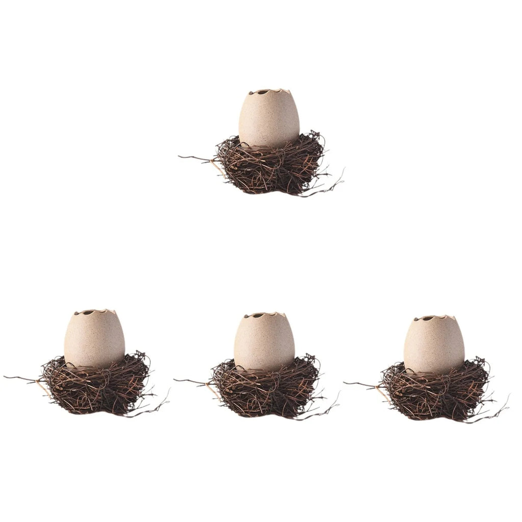 4 Sets Small Ceramic Vase Succulent Planter with Bird Nest B951451