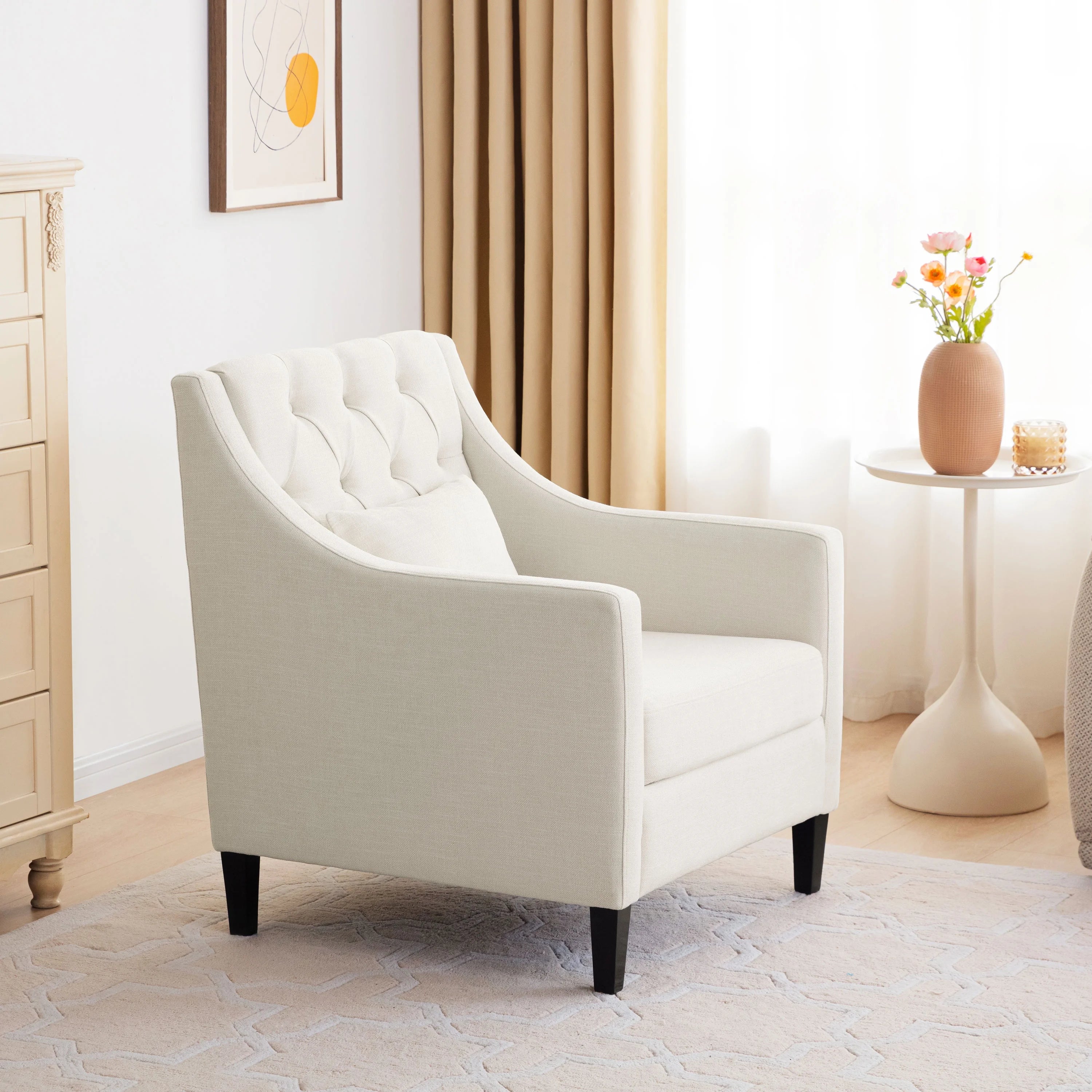 Beige Fabric Accent Chair with Wood Frame B144199