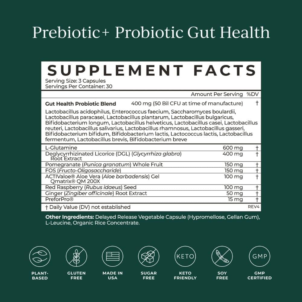 Probiotic Prebiotic Supplement, 50 Billion CFU, 90 Capsules M933708