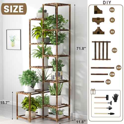 10 Tier Tall Corner Wood Plant Stand Shelf N14711