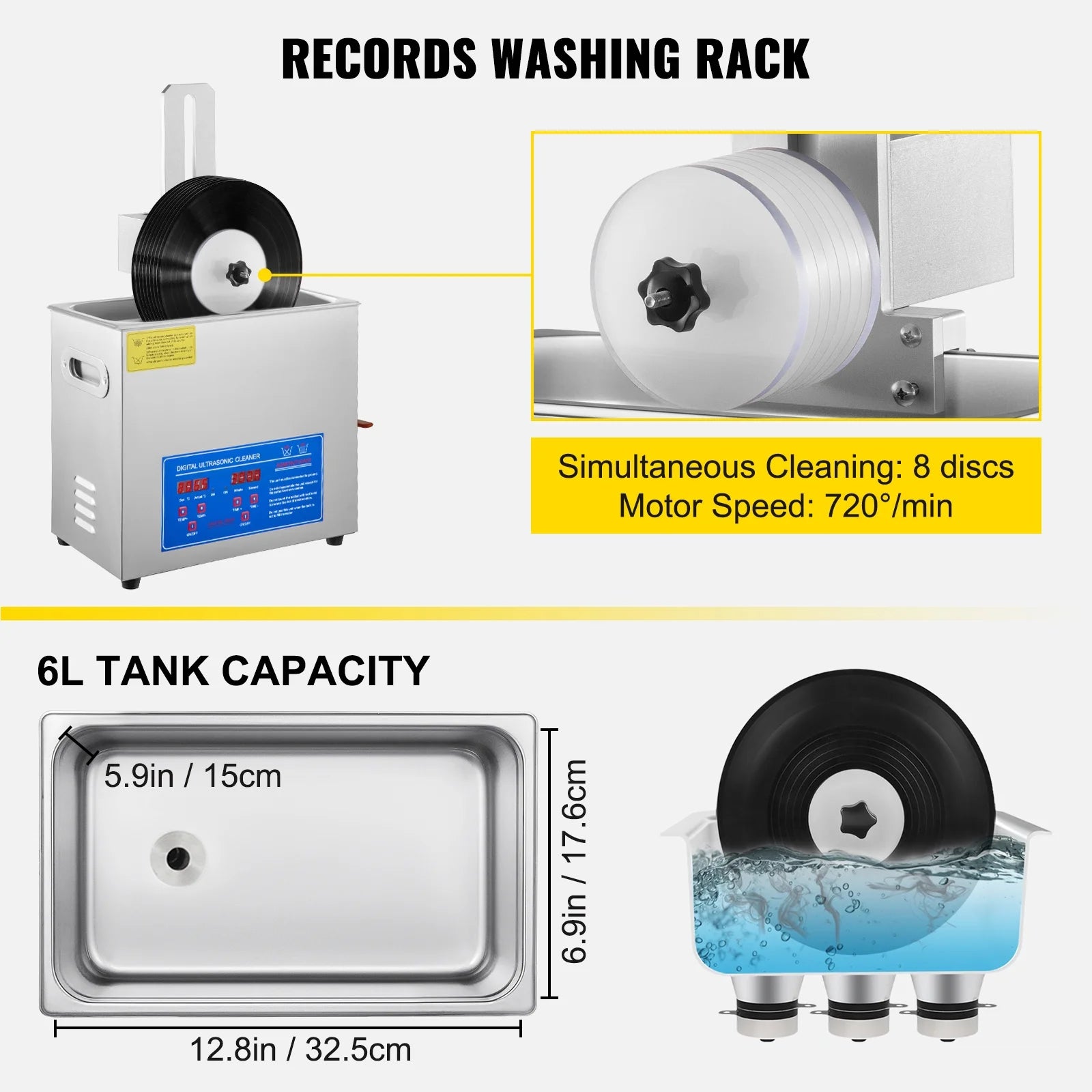Ultrasonic Cleaner 6L Stainless Steel 200w L29588